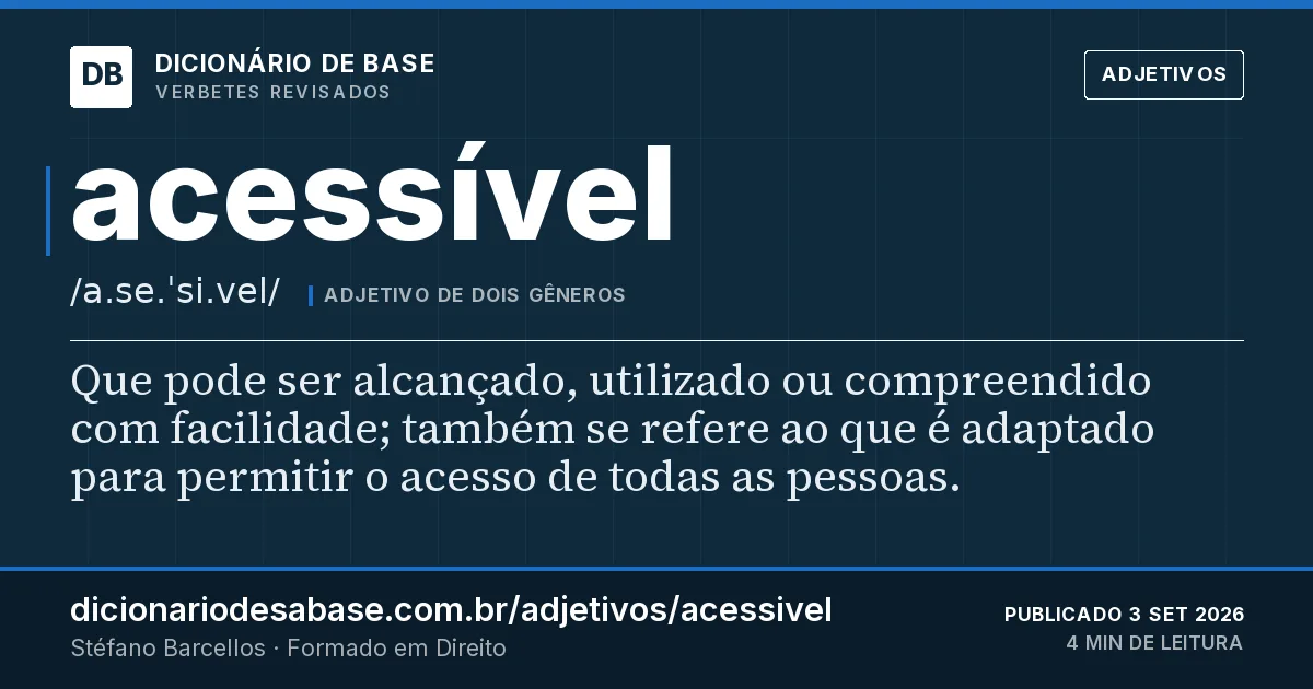 Cartão do verbete acessível: Que pode ser alcançado, utilizado ou compreendido com facilidade; também se refere ao que é adaptado para permitir o…