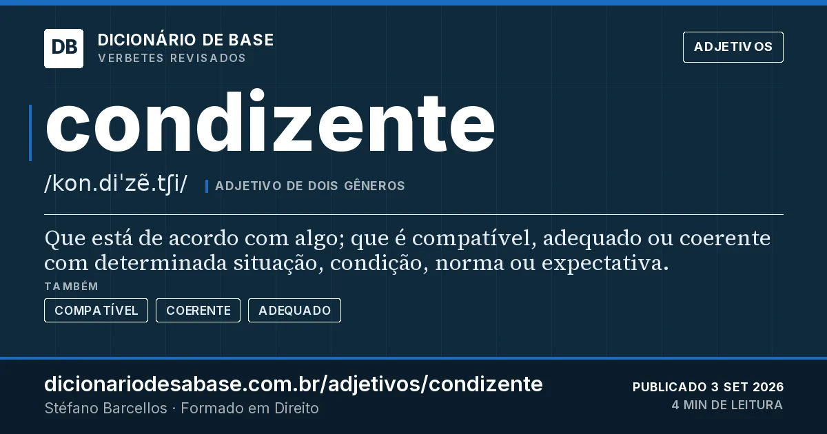 Cartão do verbete condizente: Que está de acordo com algo; que é compatível, adequado ou coerente com determinada situação, condição, norma ou…