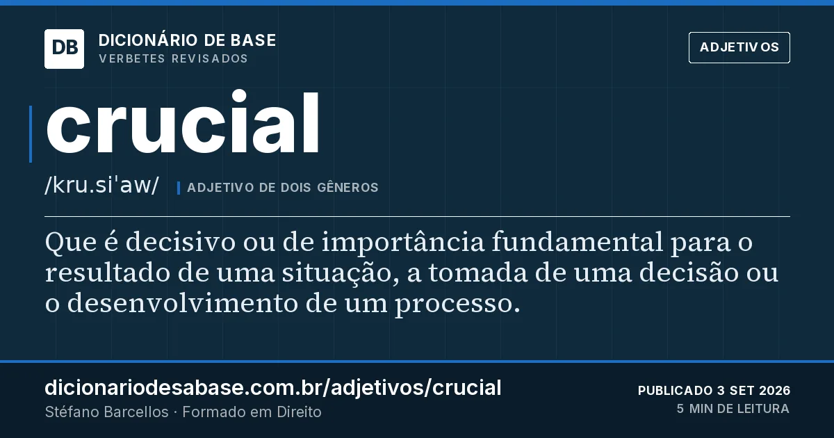 Cartão do verbete crucial: Que é decisivo ou de importância fundamental para o resultado de uma situação, a tomada de uma decisão ou o…