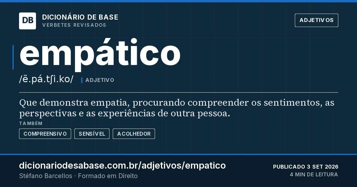 Cartão do verbete empático: Que demonstra empatia, procurando compreender os sentimentos, as perspectivas e as experiências de outra pessoa.