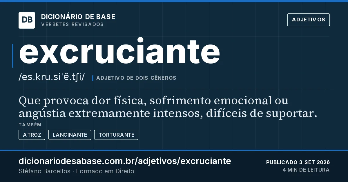 Cartão do verbete excruciante: Que provoca dor física, sofrimento emocional ou angústia extremamente intensos, difíceis de suportar.