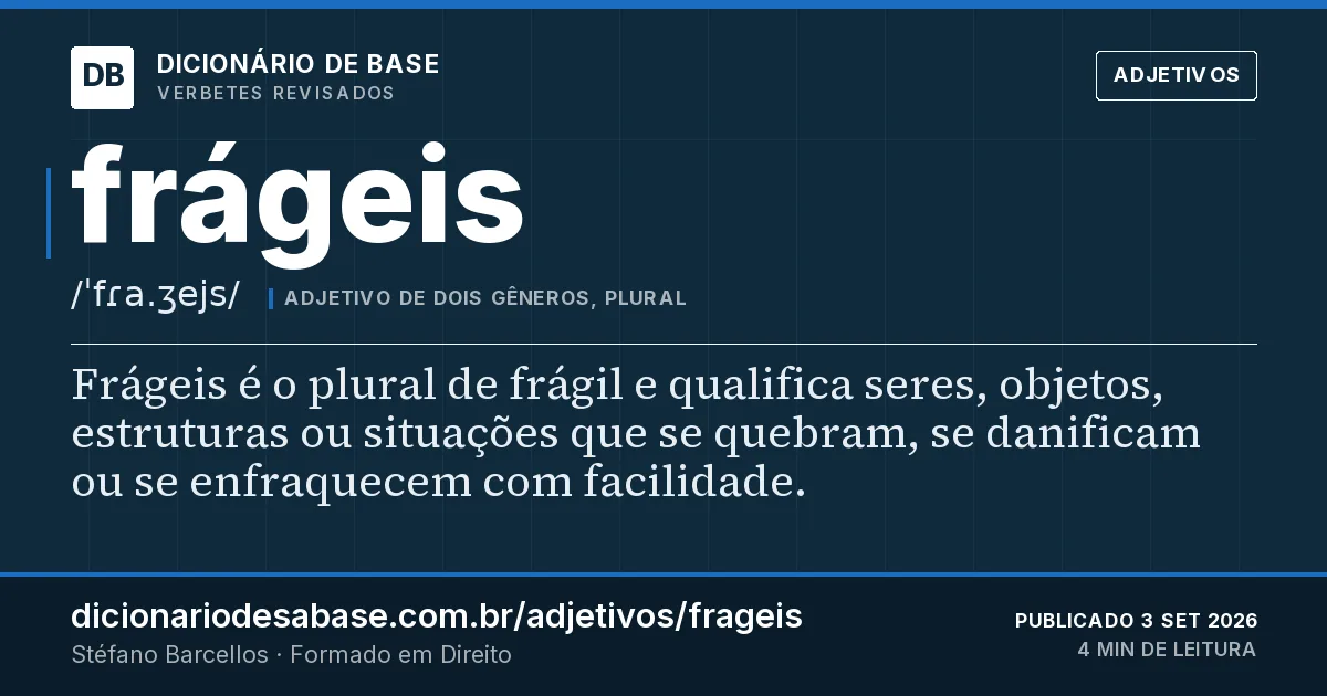 Cartão do verbete frágeis: Frágeis é o plural de frágil e qualifica seres, objetos, estruturas ou situações que se quebram, se danificam ou se…