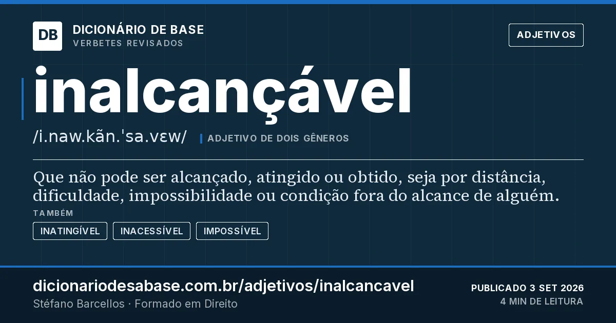 Cartão do verbete inalcançável: Que não pode ser alcançado, atingido ou obtido, seja por distância, dificuldade, impossibilidade ou condição fora do…