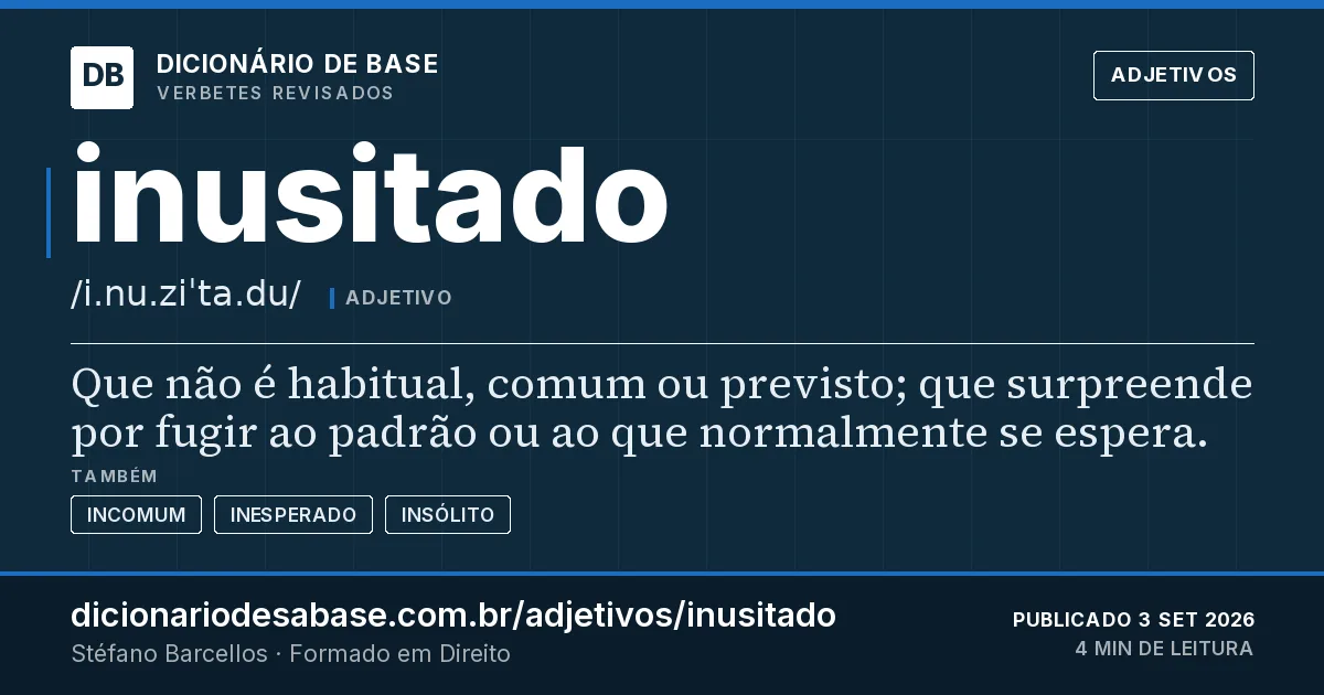Cartão do verbete inusitado: Que não é habitual, comum ou previsto; que surpreende por fugir ao padrão ou ao que normalmente se espera.