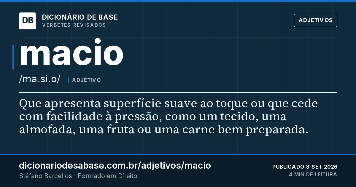 Cartão do verbete macio: Que apresenta superfície suave ao toque ou que cede com facilidade à pressão, como um tecido, uma almofada, uma fruta…