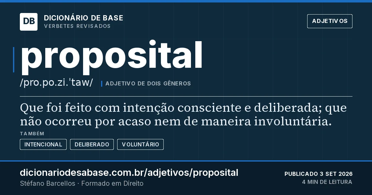 Cartão do verbete proposital: Que foi feito com intenção consciente e deliberada; que não ocorreu por acaso nem de maneira involuntária.