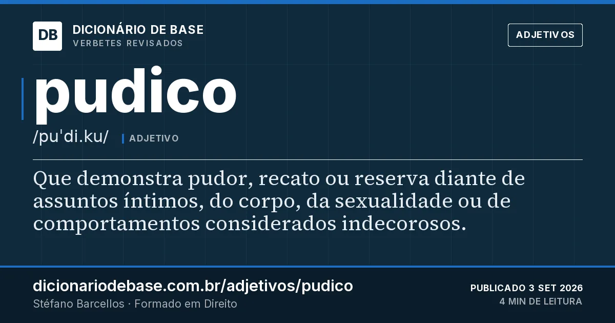Cartão do verbete pudico: Que demonstra pudor, recato ou reserva diante de assuntos íntimos, do corpo, da sexualidade ou de comportamentos…