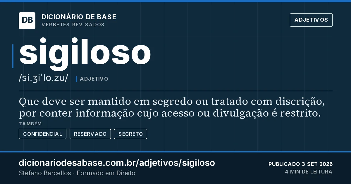 Cartão do verbete sigiloso: Que deve ser mantido em segredo ou tratado com discrição, por conter informação cujo acesso ou divulgação é restrito.