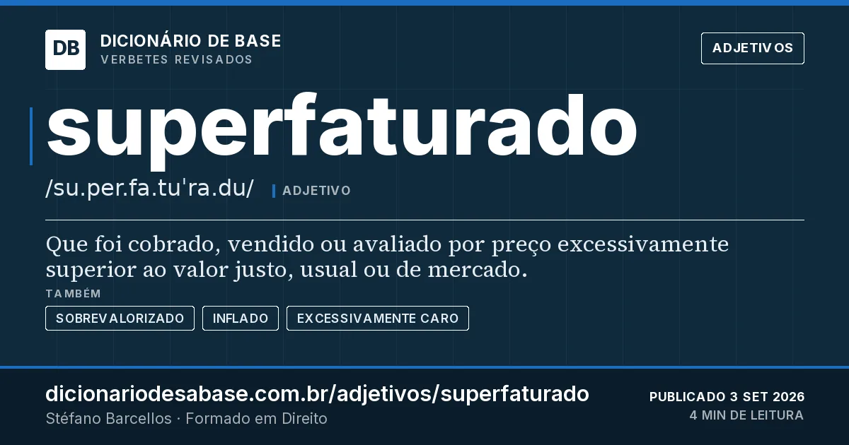 Cartão do verbete superfaturado: Que foi cobrado, vendido ou avaliado por preço excessivamente superior ao valor justo, usual ou de mercado.