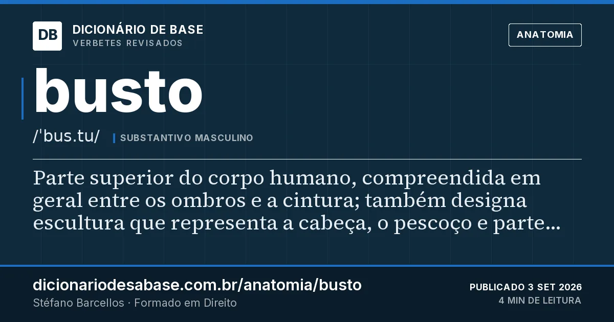 Cartão do verbete busto: Parte superior do corpo humano, compreendida em geral entre os ombros e a cintura; também designa escultura que…
