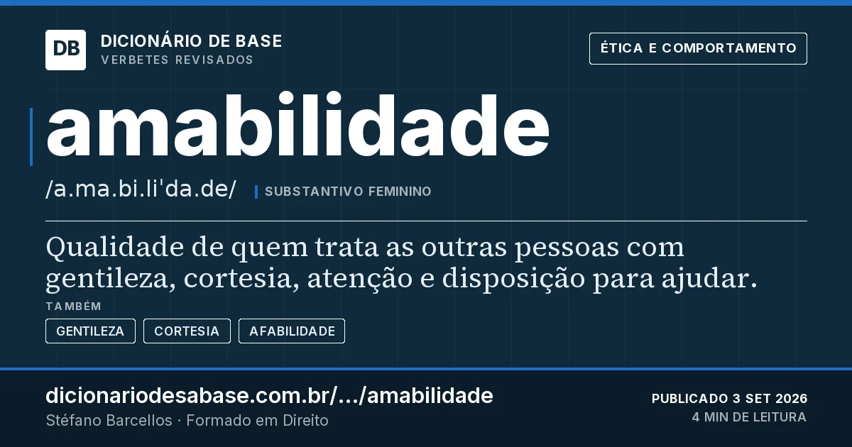 Cartão do verbete amabilidade: Qualidade de quem trata as outras pessoas com gentileza, cortesia, atenção e disposição para ajudar.