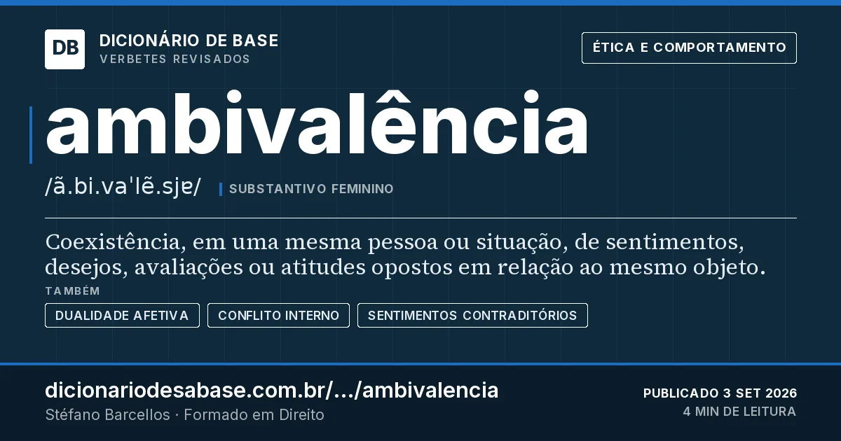 Cartão do verbete ambivalência: Coexistência, em uma mesma pessoa ou situação, de sentimentos, desejos, avaliações ou atitudes opostos em relação ao…