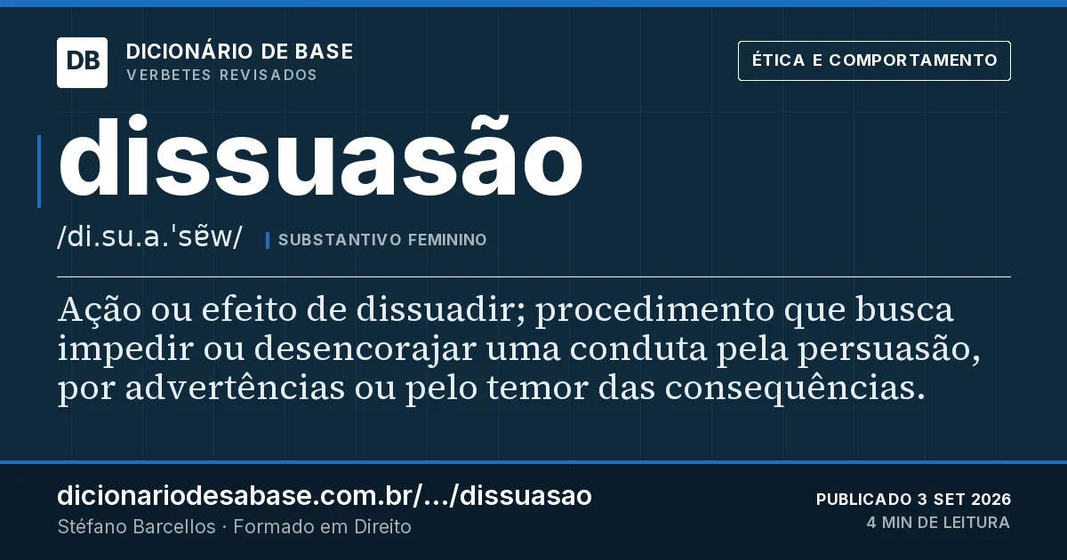 Cartão do verbete dissuasão: Ação ou efeito de dissuadir; procedimento que busca impedir ou desencorajar uma conduta pela persuasão, por…
