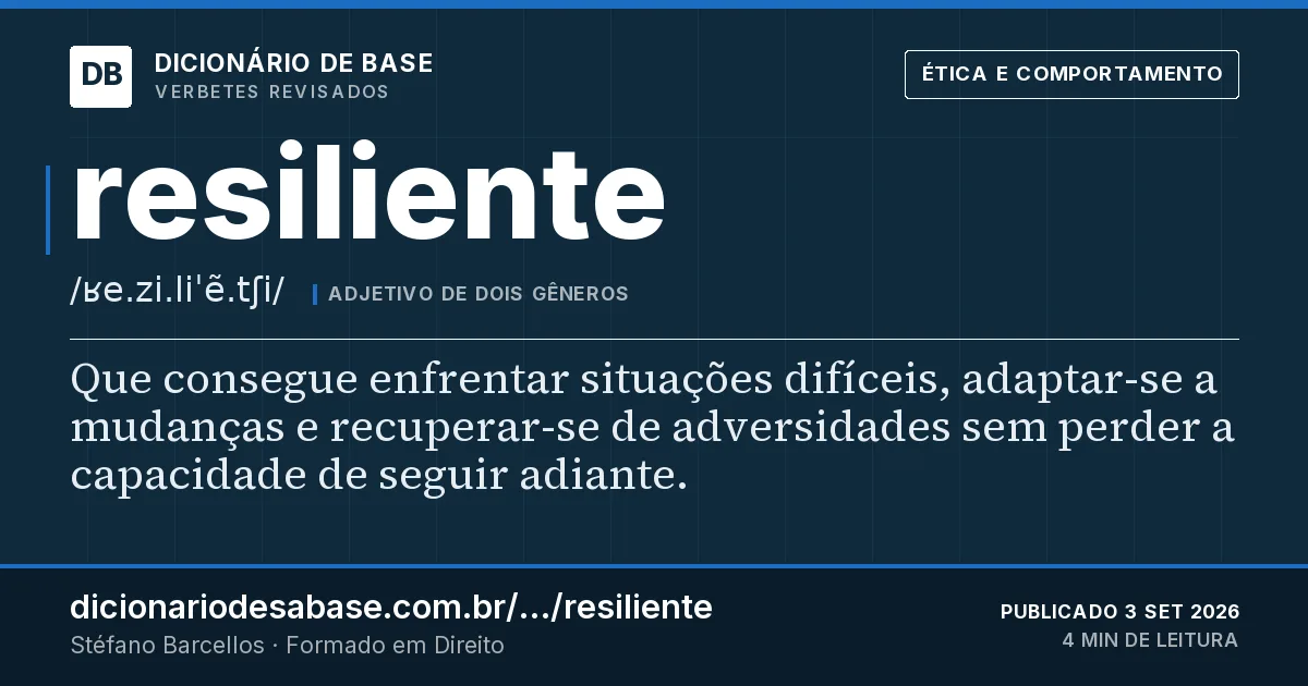 Cartão do verbete resiliente: Que consegue enfrentar situações difíceis, adaptar-se a mudanças e recuperar-se de adversidades sem perder a capacidade…
