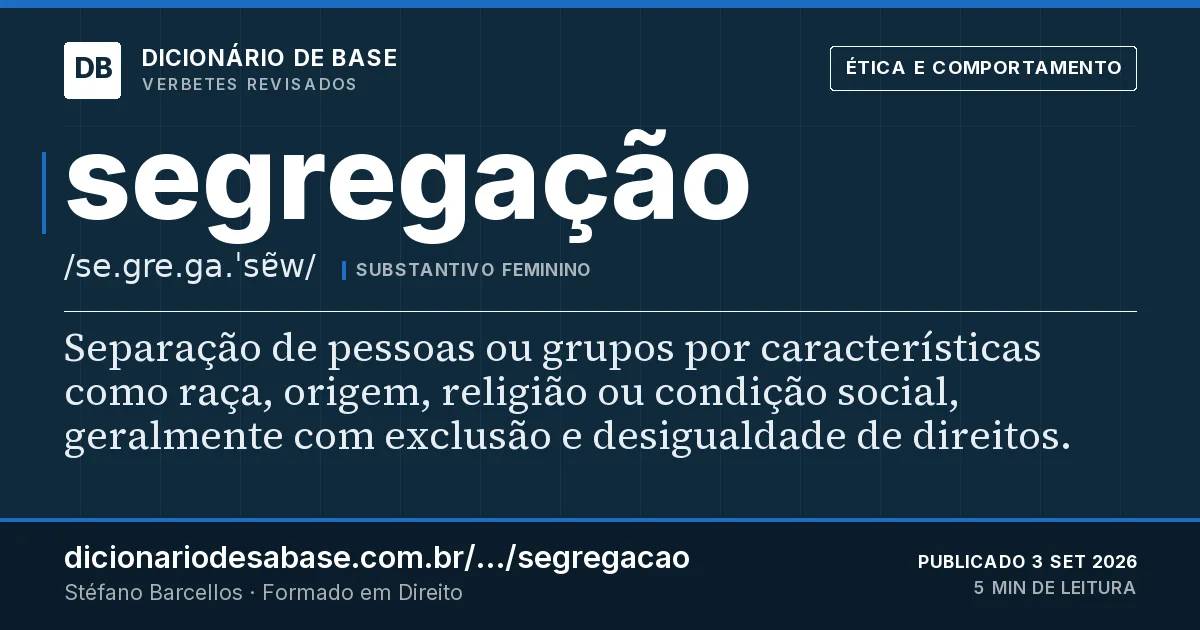 Cartão do verbete segregação: Separação de pessoas ou grupos por características como raça, origem, religião ou condição social, geralmente com…