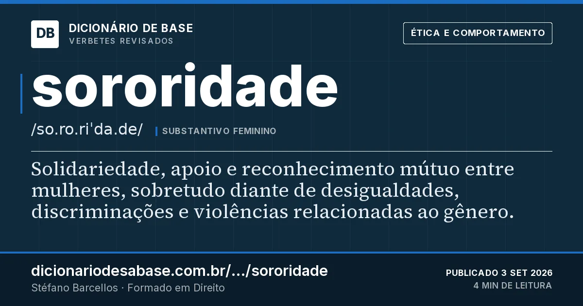 Cartão do verbete sororidade: Solidariedade, apoio e reconhecimento mútuo entre mulheres, sobretudo diante de desigualdades, discriminações e…