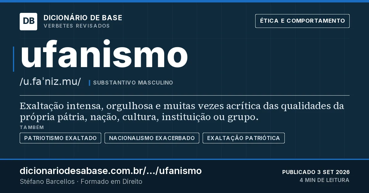 Cartão do verbete ufanismo: Exaltação intensa, orgulhosa e muitas vezes acrítica das qualidades da própria pátria, nação, cultura, instituição ou…