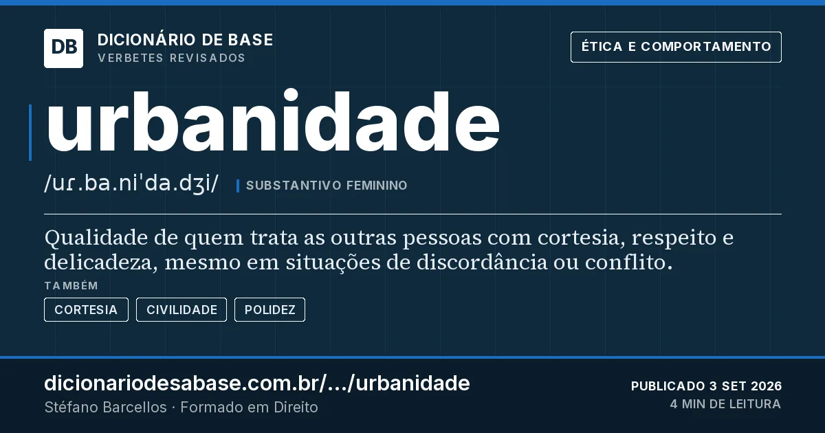 Cartão do verbete urbanidade: Qualidade de quem trata as outras pessoas com cortesia, respeito e delicadeza, mesmo em situações de discordância ou…