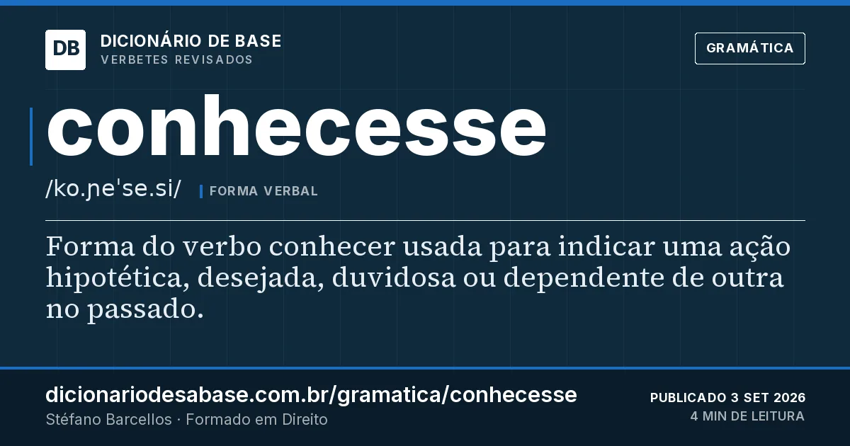 Cartão do verbete conhecesse: Forma do verbo conhecer usada para indicar uma ação hipotética, desejada, duvidosa ou dependente de outra no passado.
