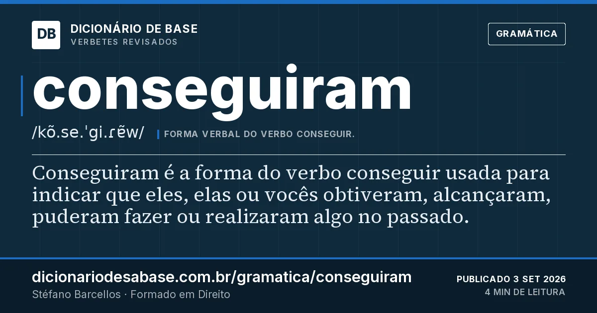 Cartão do verbete conseguiram: Conseguiram é a forma do verbo conseguir usada para indicar que eles, elas ou vocês obtiveram, alcançaram, puderam…