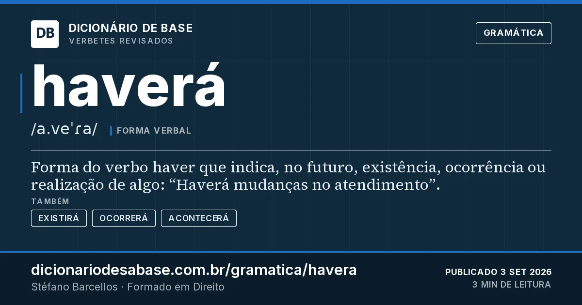 Cartão do verbete haverá: Forma do verbo haver que indica, no futuro, existência, ocorrência ou realização de algo: “Haverá mudanças no…