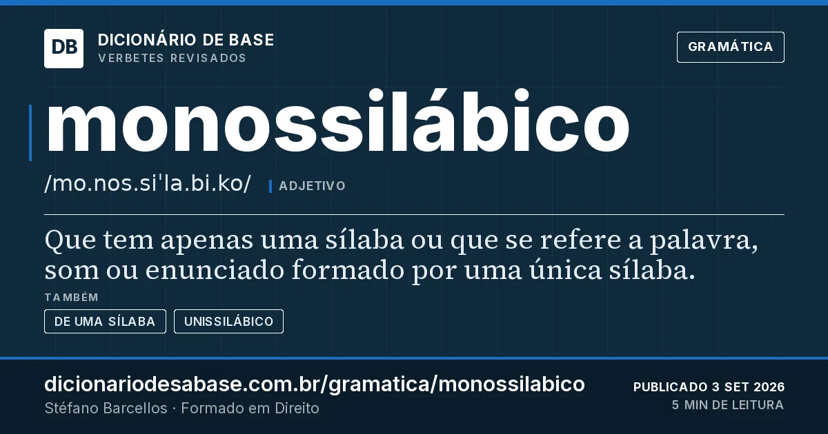 Cartão do verbete monossilábico: Que tem apenas uma sílaba ou que se refere a palavra, som ou enunciado formado por uma única sílaba.