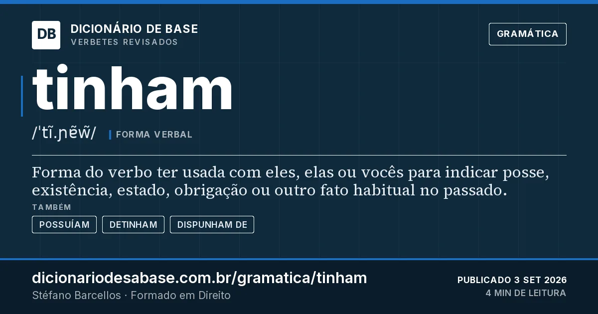 Cartão do verbete tinham: Forma do verbo ter usada com eles, elas ou vocês para indicar posse, existência, estado, obrigação ou outro fato…
