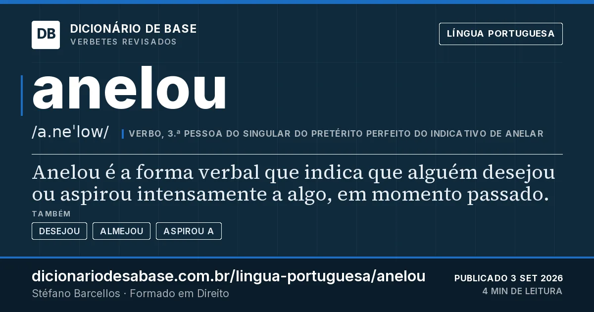 Cartão do verbete anelou: Anelou é a forma verbal que indica que alguém desejou ou aspirou intensamente a algo, em momento passado.