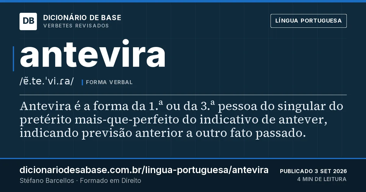 Cartão do verbete antevira: Antevira é a forma da 1.ª ou da 3.ª pessoa do singular do pretérito mais-que-perfeito do indicativo de antever…