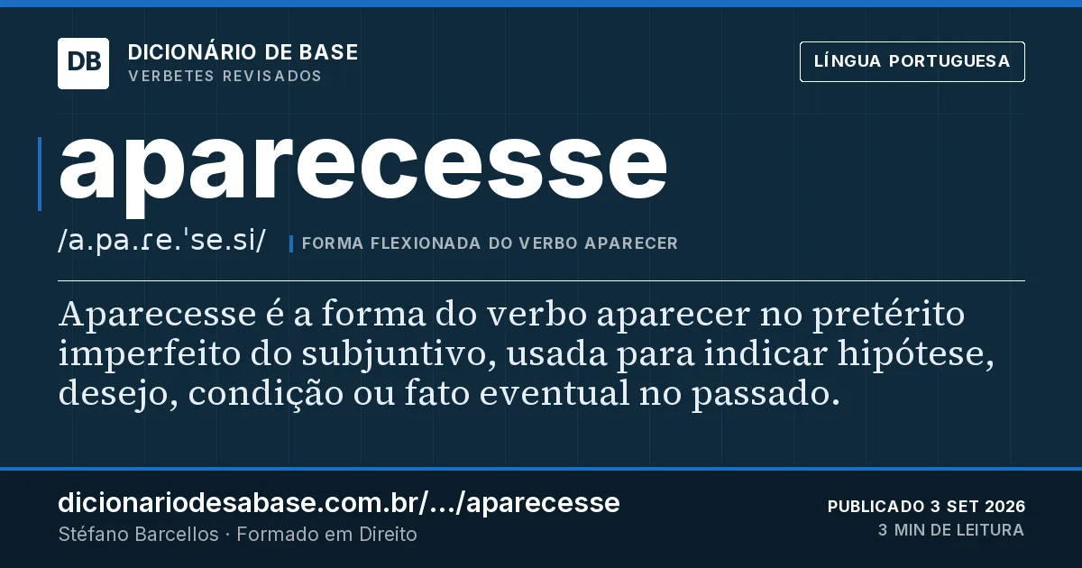 Cartão do verbete aparecesse: Aparecesse é a forma do verbo aparecer no pretérito imperfeito do subjuntivo, usada para indicar hipótese, desejo…