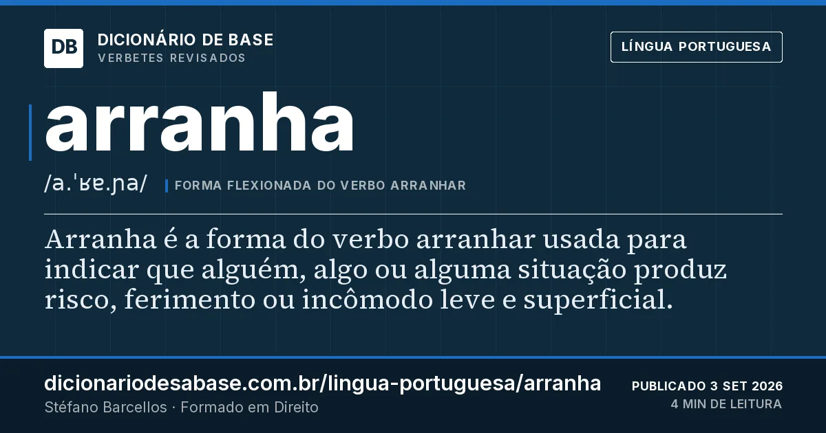 Cartão do verbete arranha: Arranha é a forma do verbo arranhar usada para indicar que alguém, algo ou alguma situação produz risco, ferimento ou…