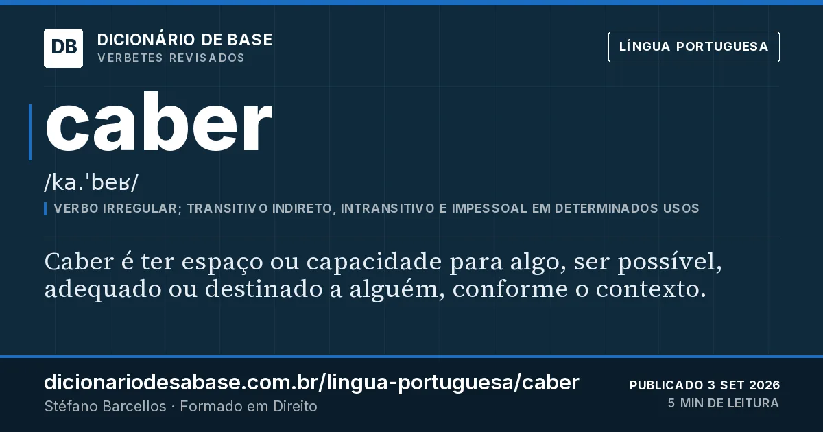 Cartão do verbete caber: Caber é ter espaço ou capacidade para algo, ser possível, adequado ou destinado a alguém, conforme o contexto.