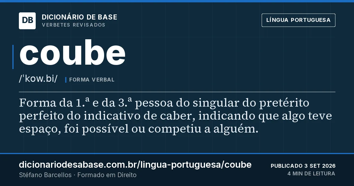 Cartão do verbete coube: Forma da 1.ª e da 3.ª pessoa do singular do pretérito perfeito do indicativo de caber, indicando que algo teve espaço…
