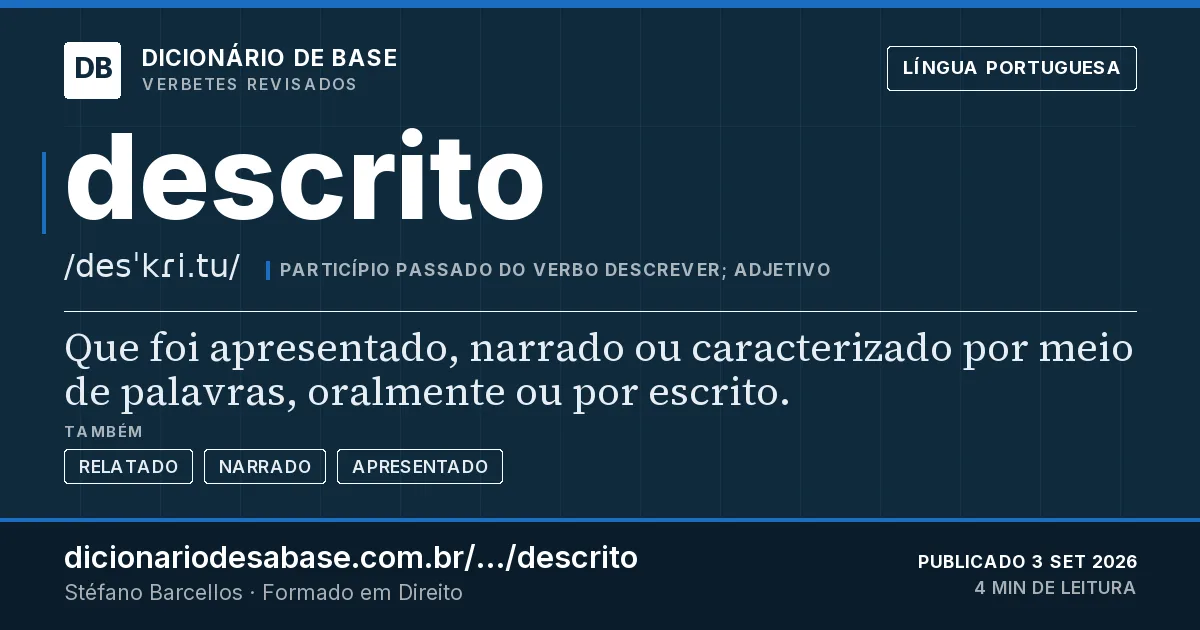 Cartão do verbete descrito: Que foi apresentado, narrado ou caracterizado por meio de palavras, oralmente ou por escrito.
