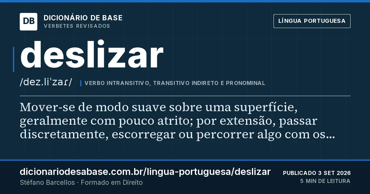 Cartão do verbete deslizar: Mover-se de modo suave sobre uma superfície, geralmente com pouco atrito; por extensão, passar discretamente…