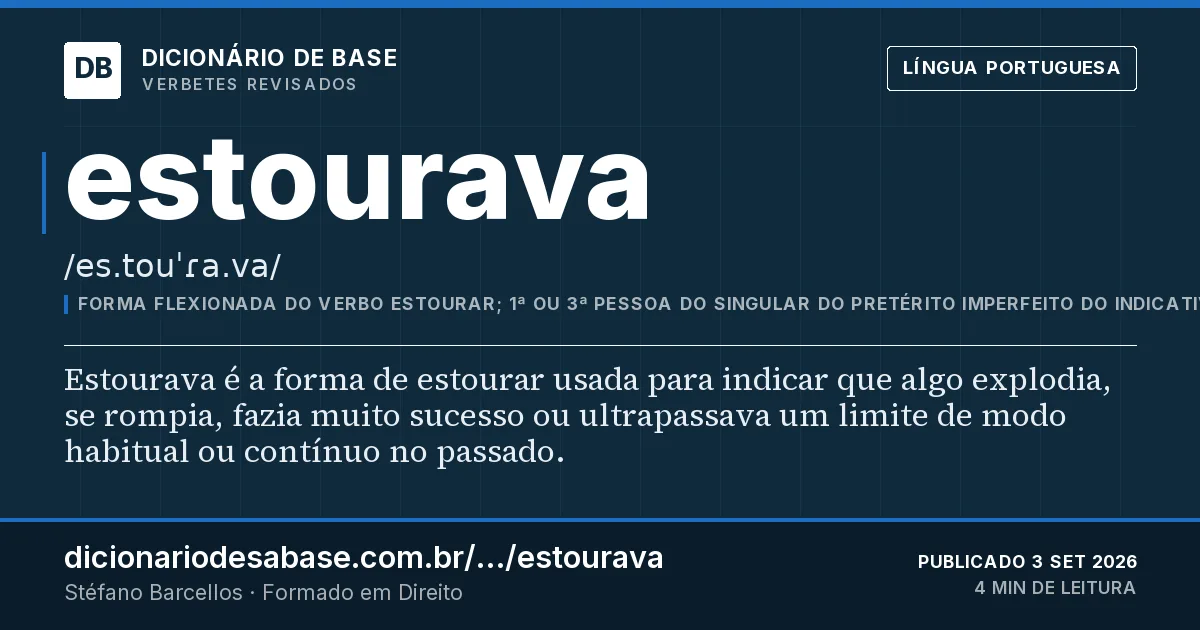 Cartão do verbete estourava: Estourava é a forma de estourar usada para indicar que algo explodia, se rompia, fazia muito sucesso ou ultrapassava um…