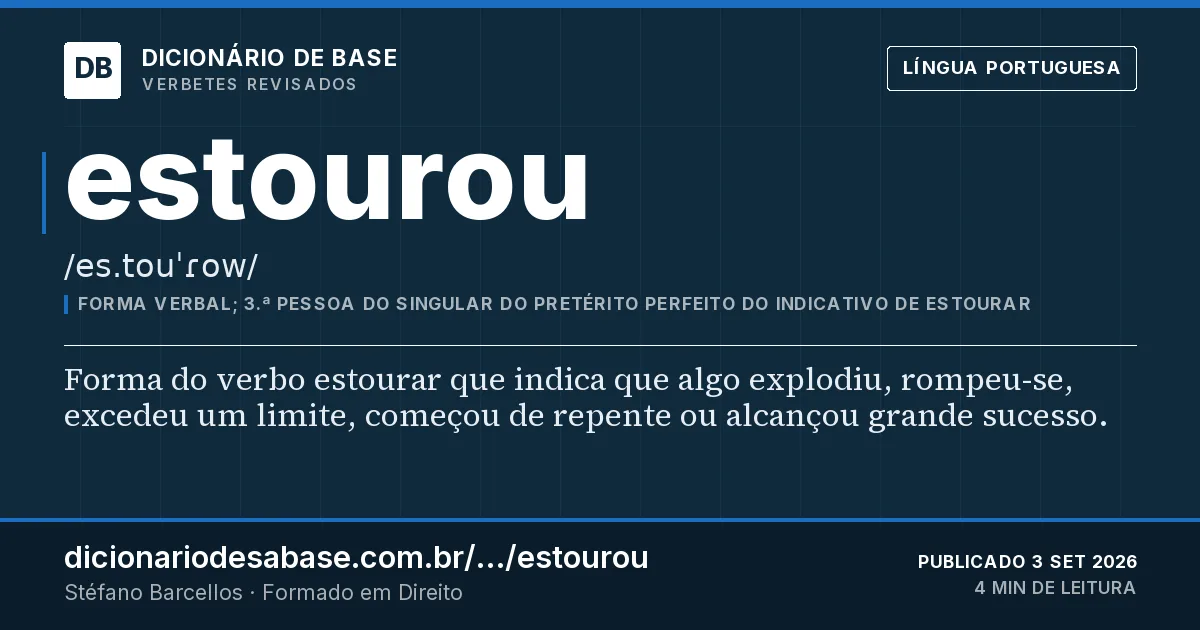 Cartão do verbete estourou: Forma do verbo estourar que indica que algo explodiu, rompeu-se, excedeu um limite, começou de repente ou alcançou…