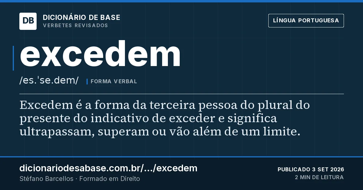 Cartão do verbete excedem: Excedem é a forma da terceira pessoa do plural do presente do indicativo de exceder e significa ultrapassam, superam ou…