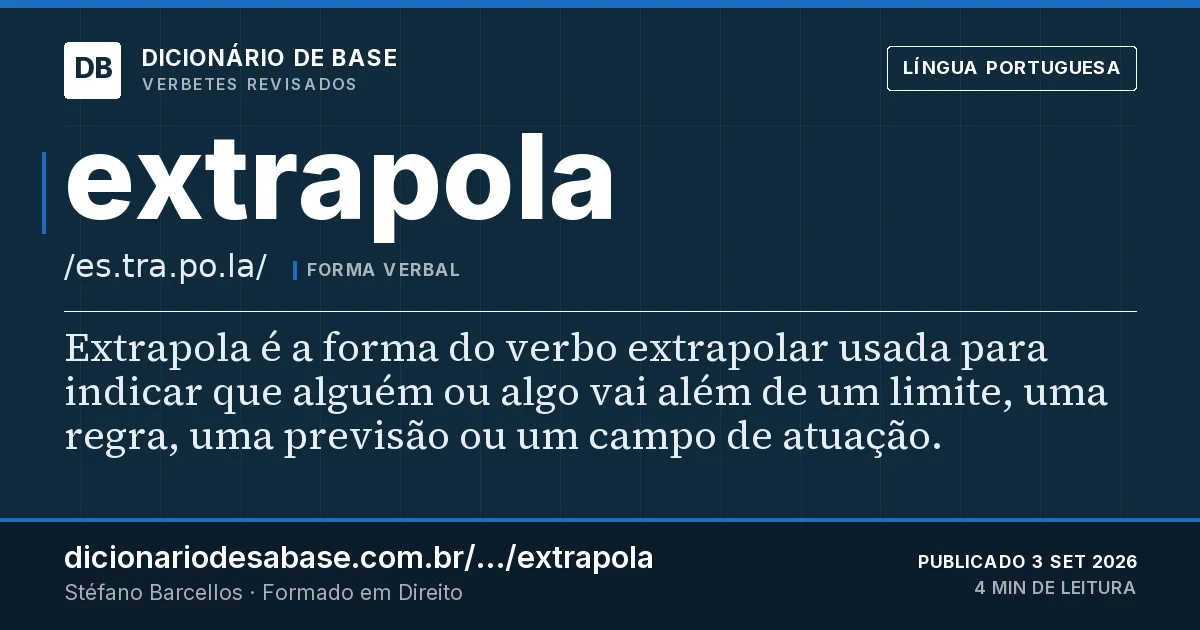 Cartão do verbete extrapola: Extrapola é a forma do verbo extrapolar usada para indicar que alguém ou algo vai além de um limite, uma regra, uma…