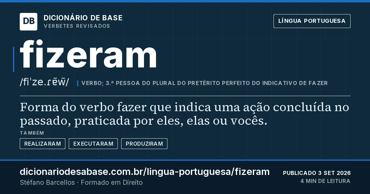 Cartão do verbete fizeram: Forma do verbo fazer que indica uma ação concluída no passado, praticada por eles, elas ou vocês.
