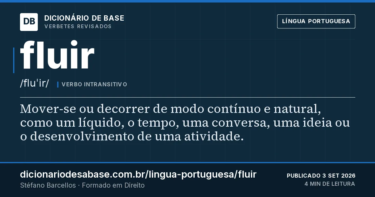 Cartão do verbete fluir: Mover-se ou decorrer de modo contínuo e natural, como um líquido, o tempo, uma conversa, uma ideia ou o desenvolvimento…