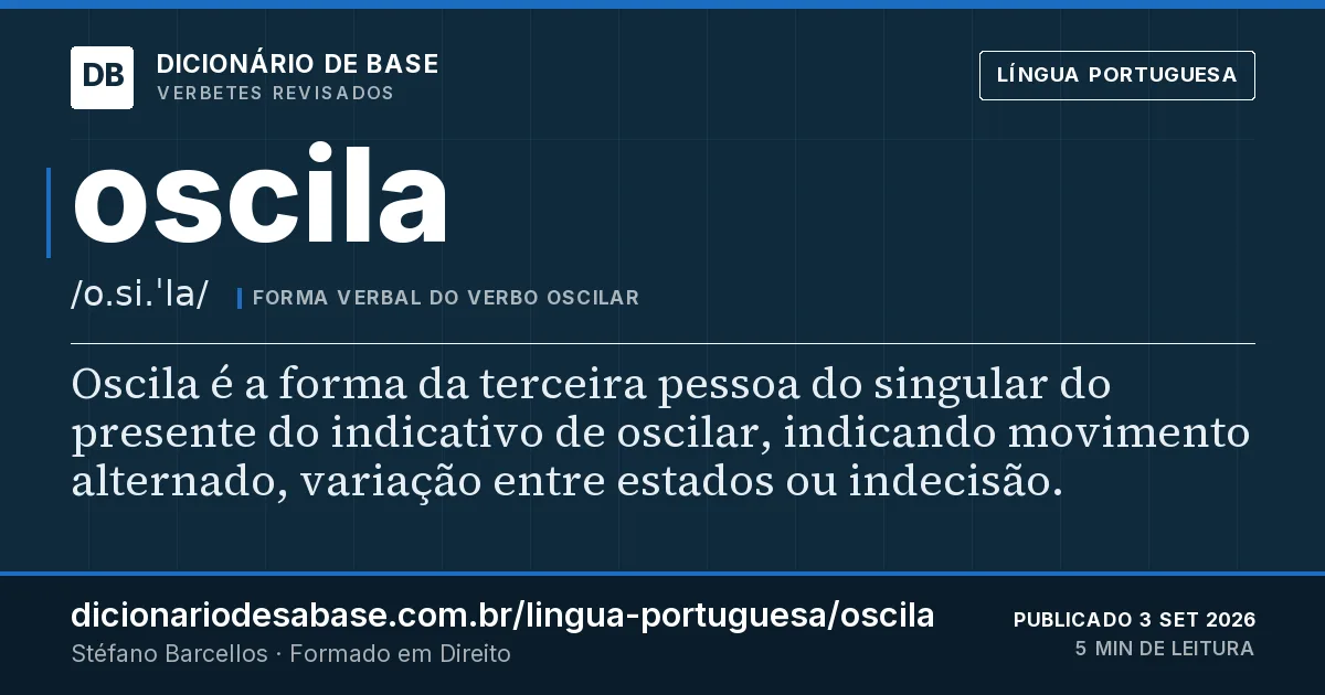 Cartão do verbete oscila: Oscila é a forma da terceira pessoa do singular do presente do indicativo de oscilar, indicando movimento alternado…