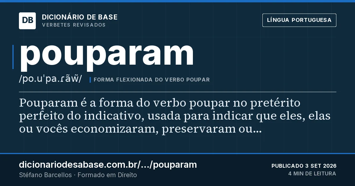 Cartão do verbete pouparam: Pouparam é a forma do verbo poupar no pretérito perfeito do indicativo, usada para indicar que eles, elas ou vocês…
