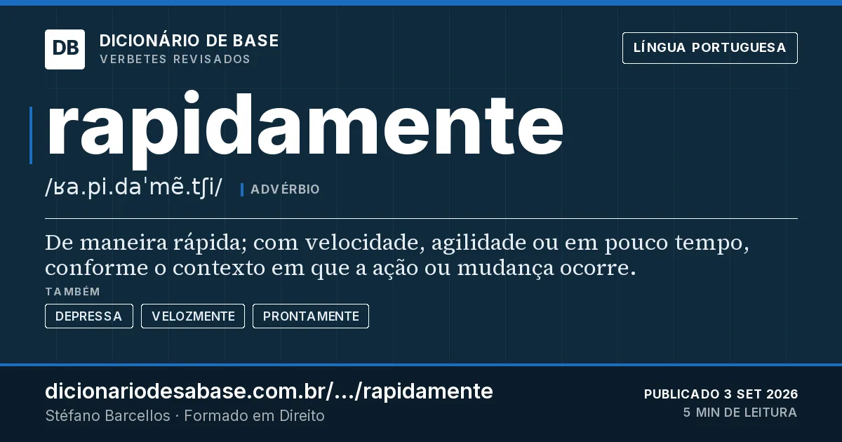 Cartão do verbete rapidamente: De maneira rápida; com velocidade, agilidade ou em pouco tempo, conforme o contexto em que a ação ou mudança ocorre.