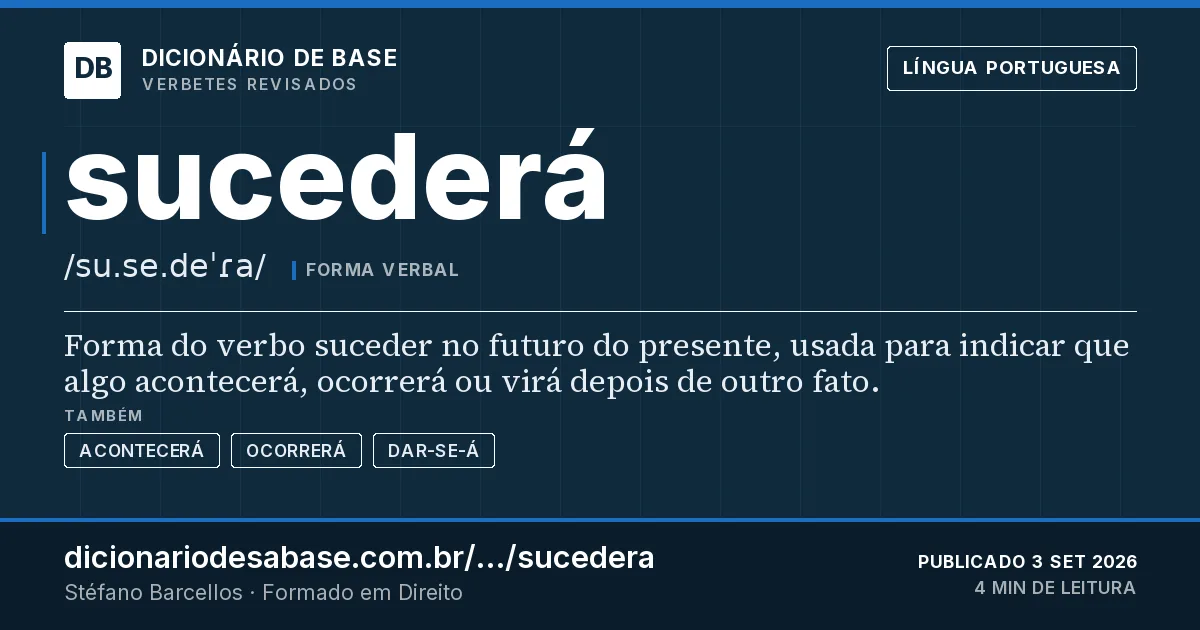 Cartão do verbete sucederá: Forma do verbo suceder no futuro do presente, usada para indicar que algo acontecerá, ocorrerá ou virá depois de outro…