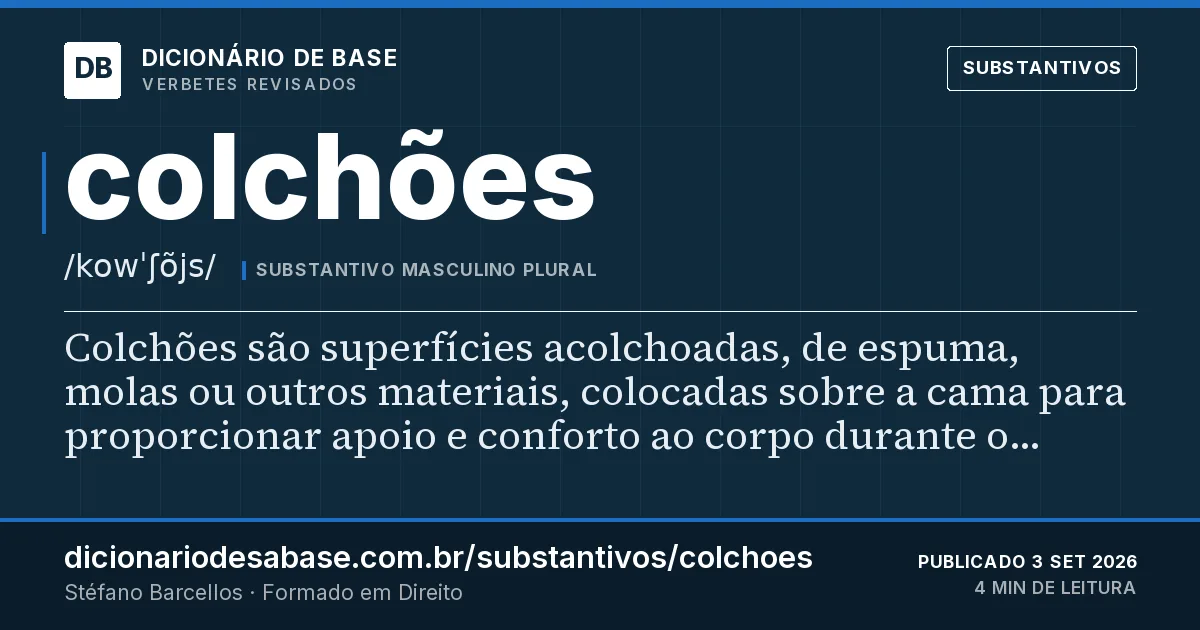 Cartão do verbete colchões: Colchões são superfícies acolchoadas, de espuma, molas ou outros materiais, colocadas sobre a cama para proporcionar…