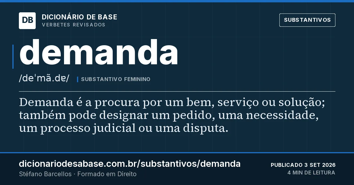 Cartão do verbete demanda: Demanda é a procura por um bem, serviço ou solução; também pode designar um pedido, uma necessidade, um processo…