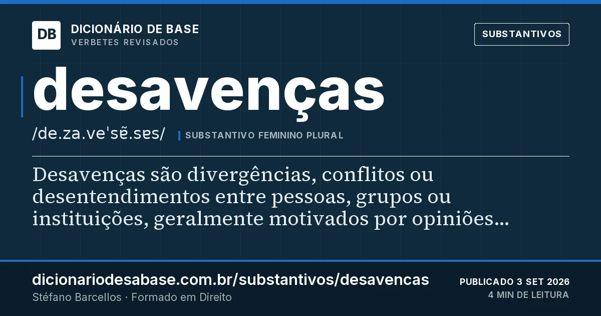 Cartão do verbete desavenças: Desavenças são divergências, conflitos ou desentendimentos entre pessoas, grupos ou instituições, geralmente motivados…