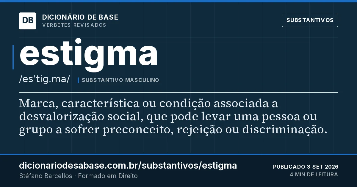 Cartão do verbete estigma: Marca, característica ou condição associada a desvalorização social, que pode levar uma pessoa ou grupo a sofrer…