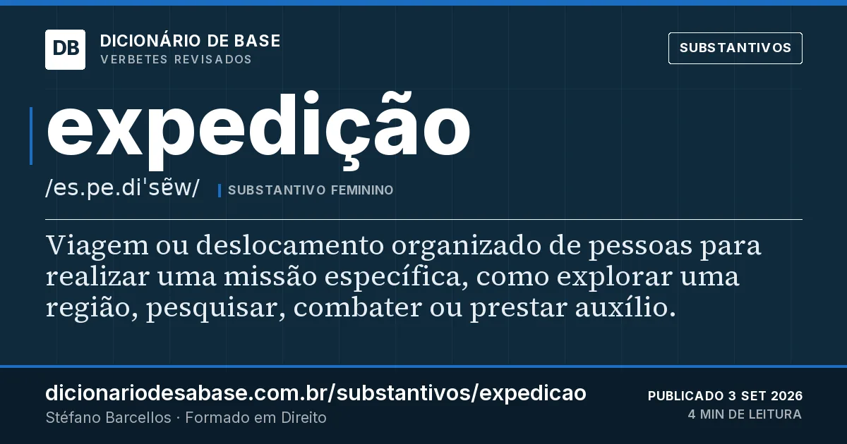 Cartão do verbete expedição: Viagem ou deslocamento organizado de pessoas para realizar uma missão específica, como explorar uma região, pesquisar…